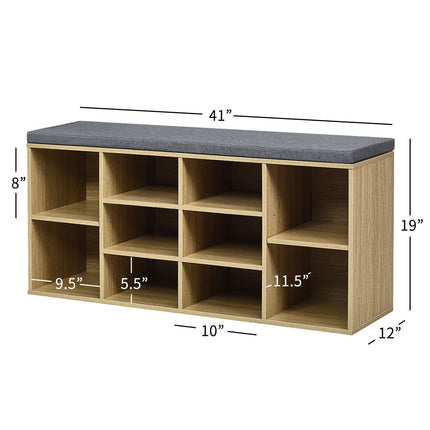 Bancă de depozitare pentru pantofi cu organizator cu 10 cuburi, 41 inch