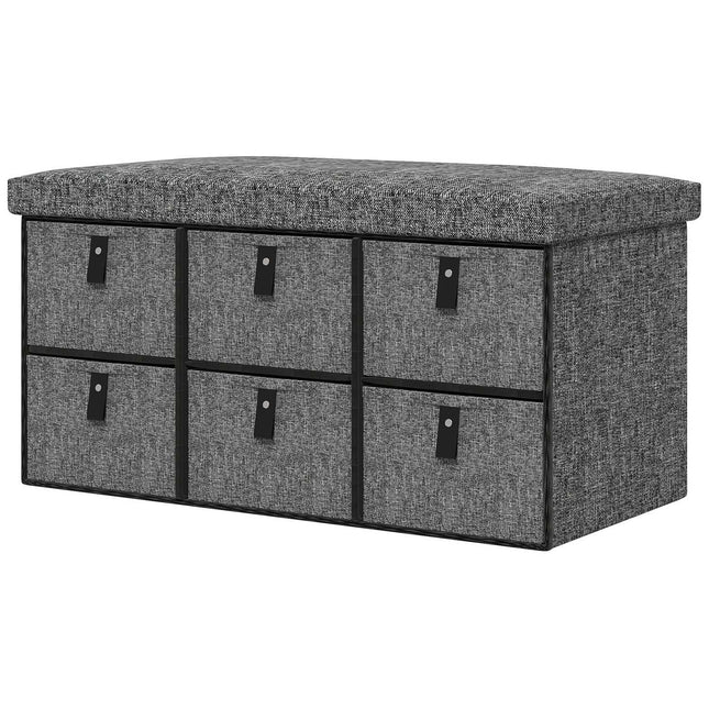 Bancă de pantofi cu 6 cutii, bancă, bancă dulap cu aspect de in, ladă pentru pantofi pentru 6 perechi de pantofi, pentru hol, hol, gri închis, 76,5 x 38 x 38 cm Aosom