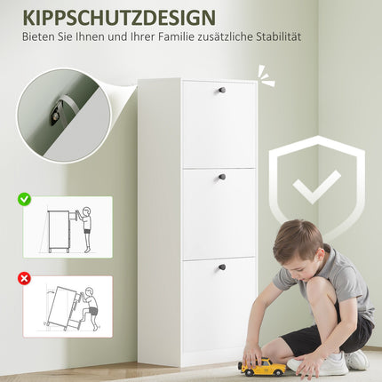 Dulap pantofi cu 3 clapete, suport pentru pantofi cu despărțitor reglabil, comodă pentru pantofi, basculant îngust pentru pantofi pentru 12 perechi de pantofi 47 x 26 x 120 cm, alb |
