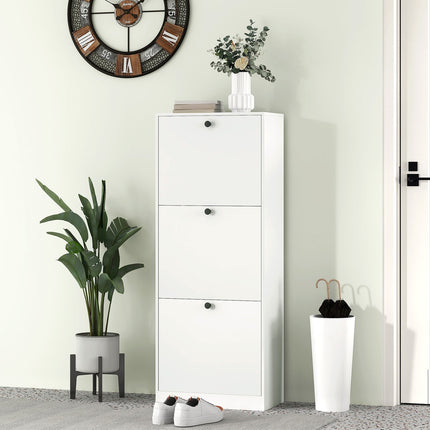 Dulap pantofi cu 3 clapete, suport pentru pantofi cu despărțitor reglabil, comodă pentru pantofi, basculant îngust pentru pantofi pentru 12 perechi de pantofi 47 x 26 x 120 cm, alb |
