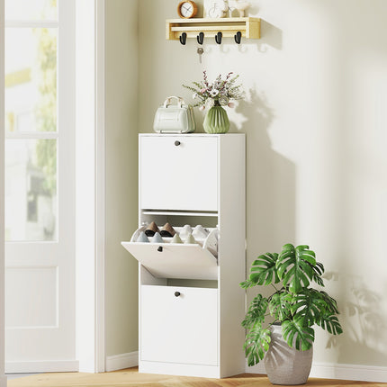 Dulap pantofi cu 3 clapete, suport pentru pantofi cu despărțitor reglabil, comodă pentru pantofi, basculant îngust pentru pantofi pentru 12 perechi de pantofi 47 x 26 x 120 cm, alb |