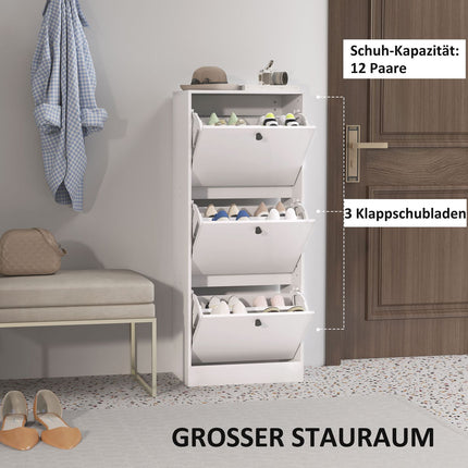 Dulap pantofi cu 3 clapete, basculant pentru pantofi, suport pentru pantofi cu separator reglabil, pantofi ingust pentru 12 perechi de pantofi 47 x 28 x 115 cm, alb Aosom