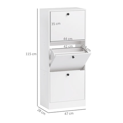 Dulap pantofi cu 3 clapete, basculant pentru pantofi, suport pentru pantofi cu separator reglabil, pantofi ingust pentru 12 perechi de pantofi 47 x 28 x 115 cm, alb Aosom