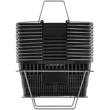 Shopping Basket Set of 12, 21L Plastic, Stand, Black