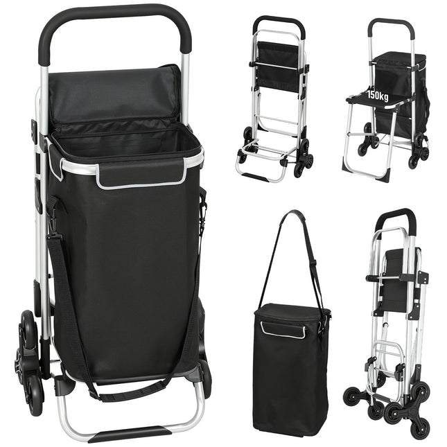 Cărucior de cumpărături, 40L, 3 roți, cadru din aluminiu, scaun