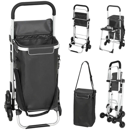 Cărucior de cumpărături, geantă Oxford 40L, design cu 3 roți, gri închis