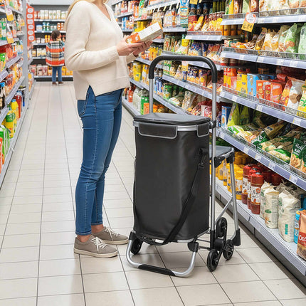 Cărucior de cumpărături, geantă Oxford 40L, design cu 3 roți, gri închis