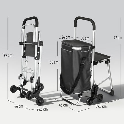 Cărucior de cumpărături, geantă Oxford 40L, design cu 3 roți, gri închis