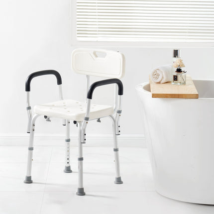 Shower Chair With Back, Adjustable Height, 350 lb, Non-Slip
