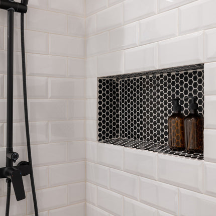 Shower Niche 16x20 In, Recessed, Divider Shelf, Black