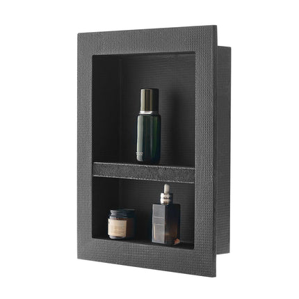 Shower Niche 16x20 In, Recessed, Divider Shelf, Black