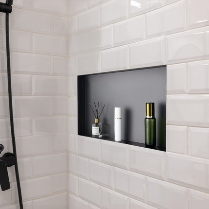 Shower Niche, 25 x 13 in Recessed 304 Stainless, Black