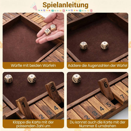 Joc Shut The Box pentru 2-4 jucători, lemn de pin, maro