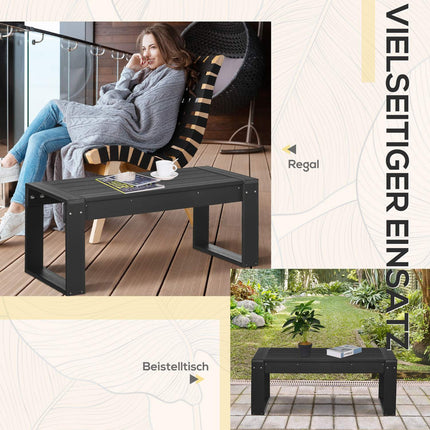 Masuta laterala Masa de gradina, masuta de cafea cu aspect de lemn, dreptunghiulara, pentru balcon, gradina, terasă, hdpe, negru, 95X42X40Cm