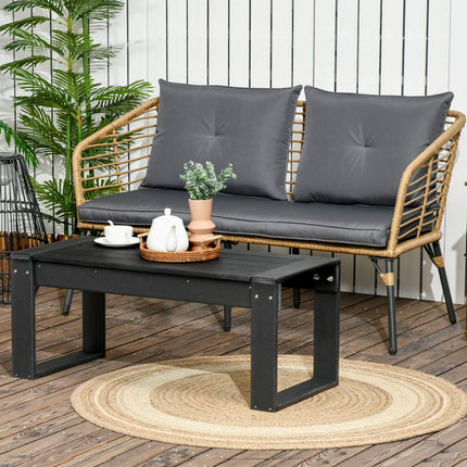 Masuta laterala Masa de gradina, masuta de cafea cu aspect de lemn, dreptunghiulara, pentru balcon, gradina, terasă, hdpe, negru, 95X42X40Cm
