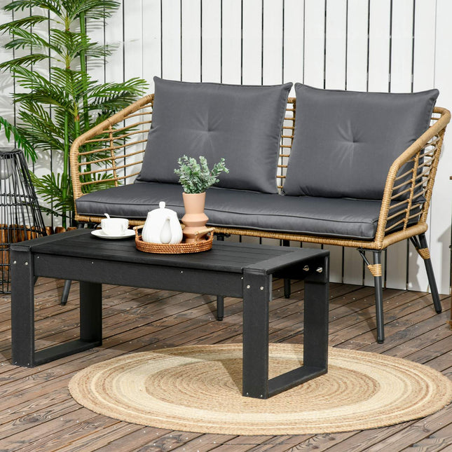Masuta laterala Masa de gradina, masuta de cafea cu aspect de lemn, dreptunghiulara, pentru balcon, gradina, terasă, hdpe, negru, 95X42X40Cm