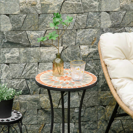 Masuta laterala Masa de gradina taburet cu flori Ø35,5 cm rotund rezistent la intemperii pentru terase de gradina balcon galben + gri