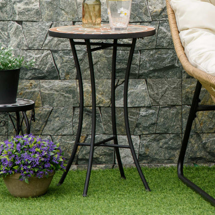 Masuta laterala Masa de gradina taburet cu flori Ø35,5 cm rotund rezistent la intemperii pentru terase de gradina balcon galben + gri