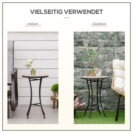 Masuta laterala Masa de gradina taburet cu flori Ø35,5 cm rotund rezistent la intemperii pentru terase de gradina balcon galben + gri