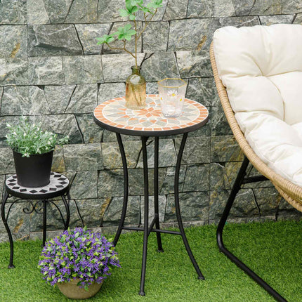Masuta laterala Masa de gradina taburet cu flori Ø35,5 cm rotund rezistent la intemperii pentru terase de gradina balcon galben + gri