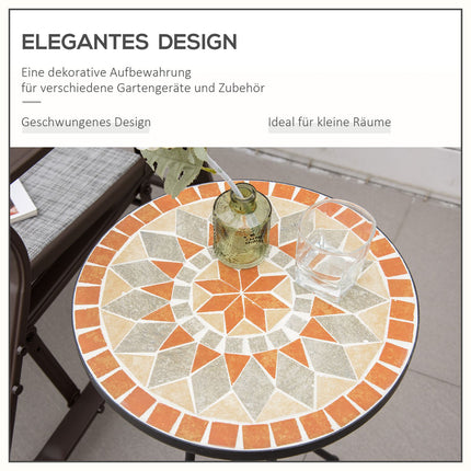 Masuta laterala Masa de gradina taburet cu flori Ø35,5 cm rotund rezistent la intemperii pentru terase de gradina balcon galben + gri