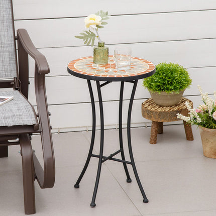 Masuta laterala Masa de gradina taburet cu flori Ø35,5 cm rotund rezistent la intemperii pentru terase de gradina balcon galben + gri