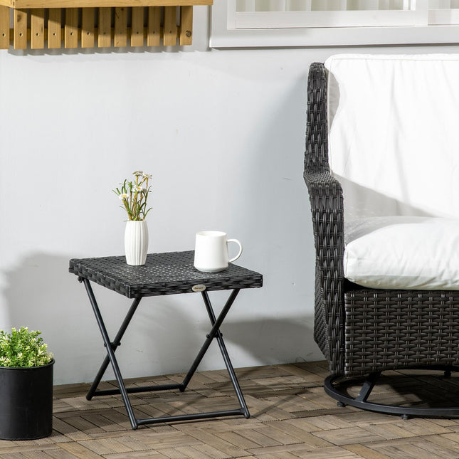 Masuta laterala din Polyrattan Masuta de gradina pliabila Masuta de cafea Masa de balcon Metal Negru 40 X 40 X 40 Cm