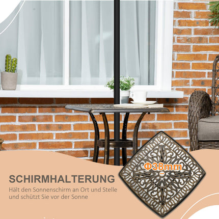 Patio side table with umbrella hole, aluminium, bronze