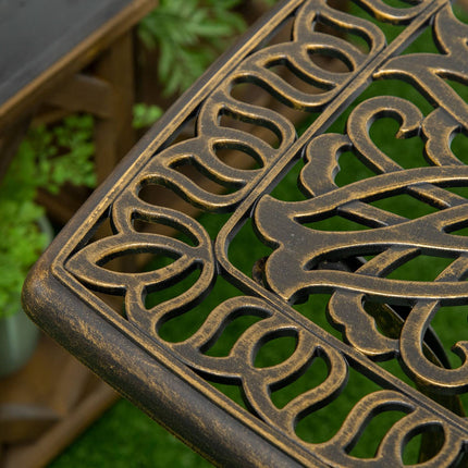 Patio side table with umbrella hole, aluminium, bronze