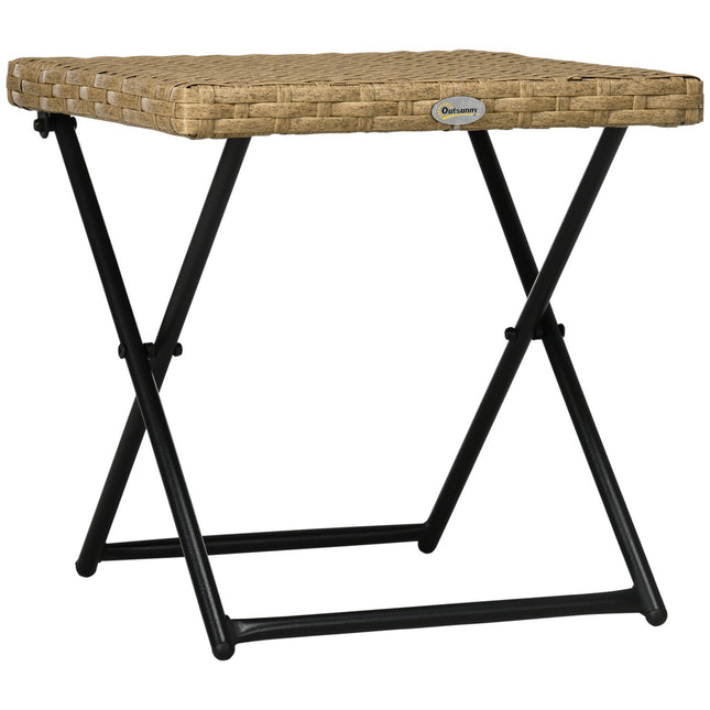 Masuta laterala din Polyrattan Masa de gradina pliabila Masuta de cafea Masa de balcon Masa plianta Metal Natural 40X40X40Cm