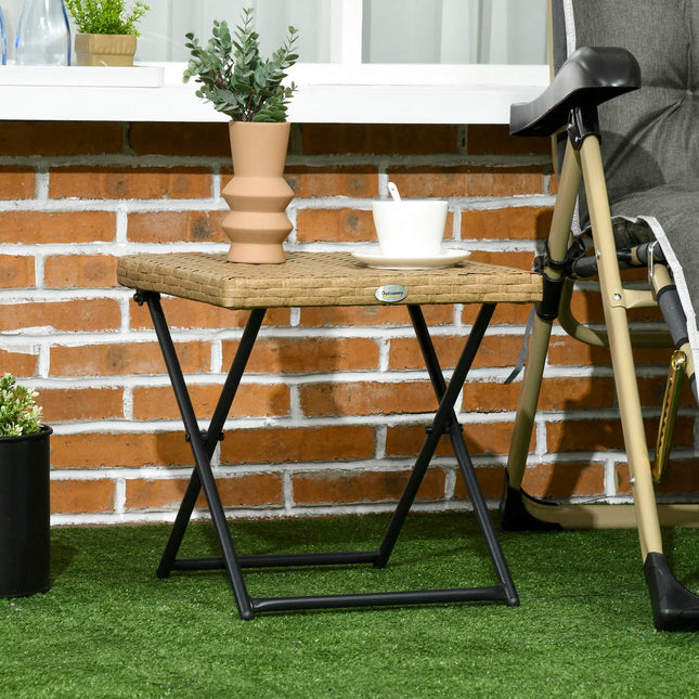 Masuta laterala din Polyrattan Masa de gradina pliabila Masuta de cafea Masa de balcon Masa plianta Metal Natural 40X40X40Cm