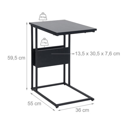 Masă laterală cu raft și compartiment - lemn și metal