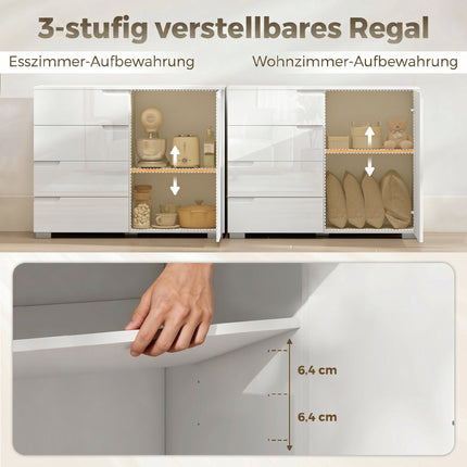 Bufet cu 4 sertare, 1 ușă, raft reglabil, alb