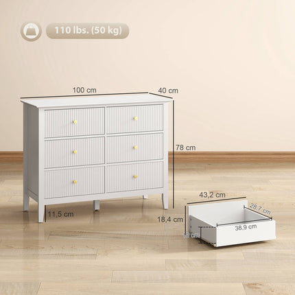 Bufet cu 6 sertare, alb, 100 x 40 x 78 cm