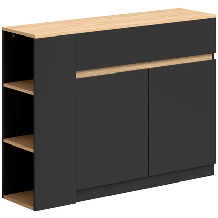 Sideboard with Drawer, Cabinet and 3 Open Shelves, Black, 110 x 29.5 x 82 cm