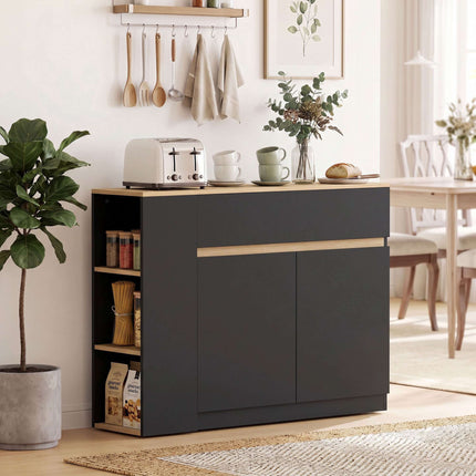 Sideboard with Drawer, Cabinet and 3 Open Shelves, Black, 110 x 29.5 x 82 cm