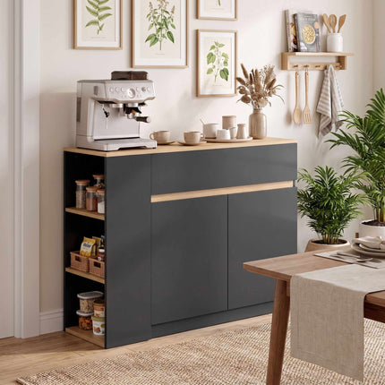 Sideboard with Drawer, Cabinet and 3 Open Shelves, Black, 110 x 29.5 x 82 cm