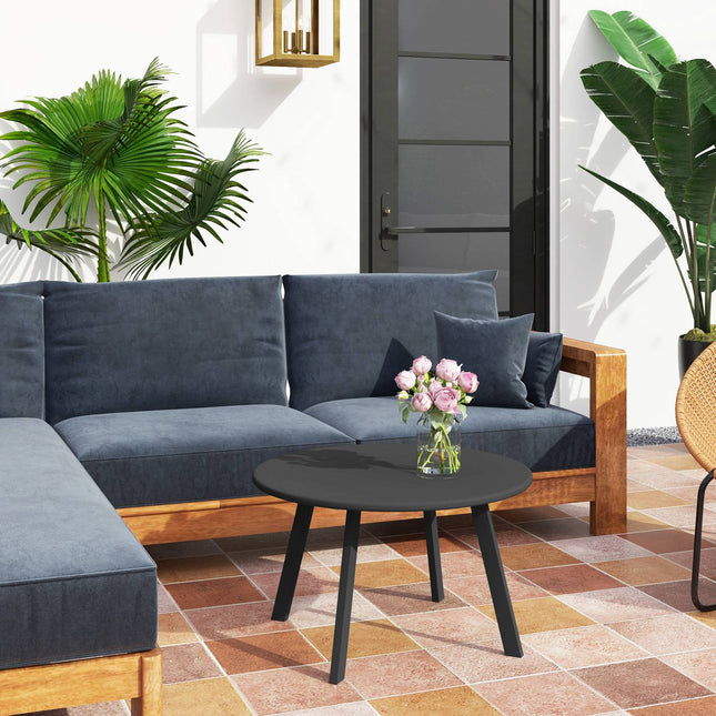 Masuta laterala, masuta de balcon din metal, masuta de cafea rotunda, rezistenta la intemperii, masa de gradina, usor de curatat, masuta de canapea, masa de exterior pentru balcon, gradina, terasa, veranda, living, Ø70 x 42H cm, negru