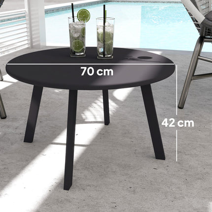 Masuta laterala, masuta de balcon din metal, masuta de cafea rotunda, rezistenta la intemperii, masa de gradina, usor de curatat, masuta de canapea, masa de exterior pentru balcon, gradina, terasa, veranda, living, Ø70 x 42H cm, negru