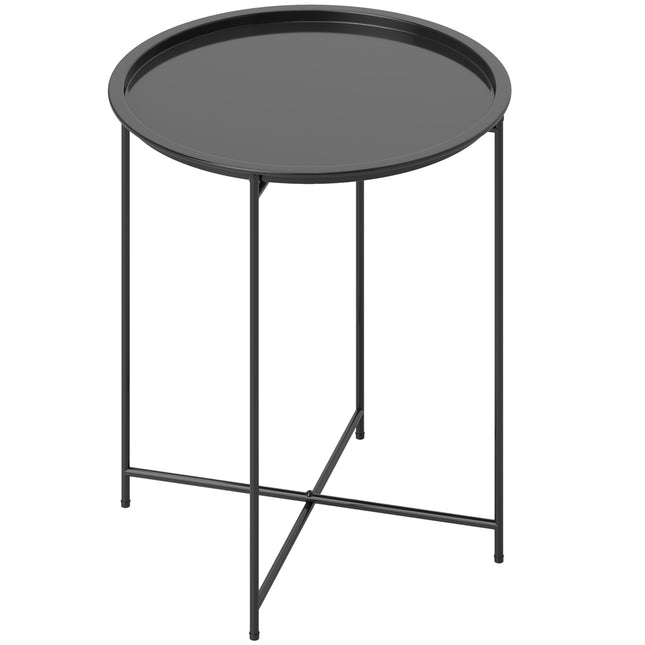 Masuta laterala, masa de gradina pliabila, diametru 46 x 50 cm, rotunda, rezistenta la intemperii, masa de balcon cu picioare de masa rabatabile, masa de camping, masa plianta, masuta de cafea pentru living, birou, exterior, interior, negru Aosom