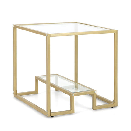 Masuta laterala cu blat din sticla si rama metalica patrata 56 x 56 x 56,5 cm auriu