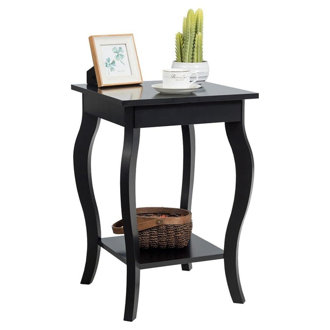 Side table with shelf with curved legs, sofa table, coffee table, 40 x 40 x 60 cm, black