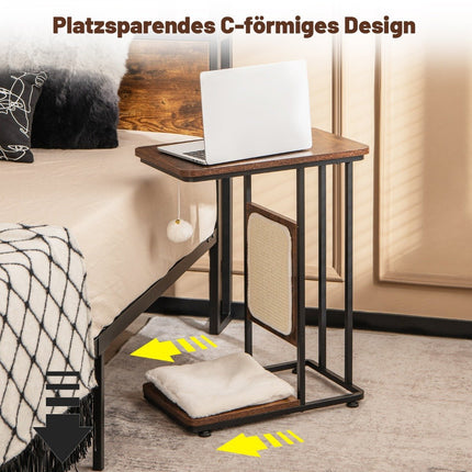 Masuta laterala cu placa de zgariat sisal 4 in 1 mobila pisici zgarietor pisici cu perna detasabila si bila 50 x 30 x 64 cm maro rustic