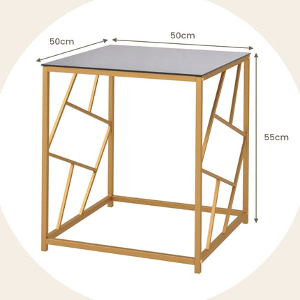 Masuta laterala cu blat din sticla securizata si cadru metalic Masuta de cafea moderna 50 x 50 x 55 cm