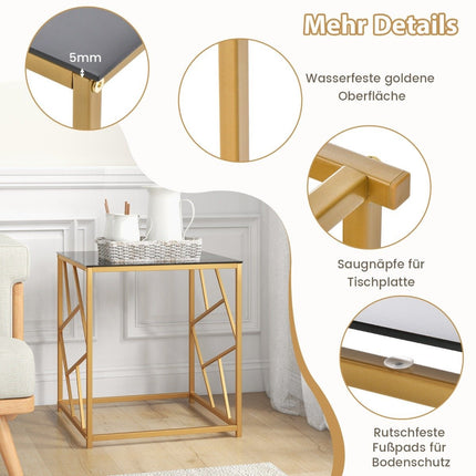 Masuta laterala cu blat din sticla securizata si cadru metalic Masuta de cafea moderna 50 x 50 x 55 cm