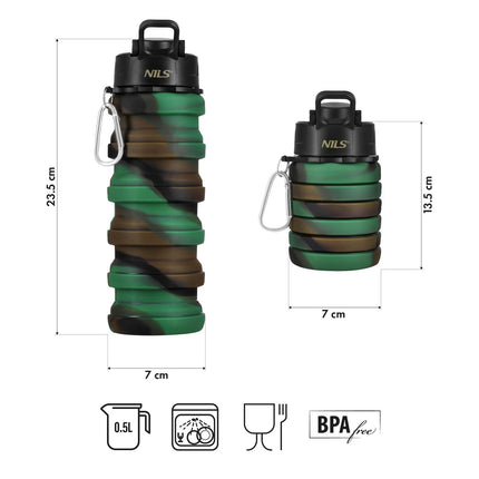 Sticlă de apă pliabilă din silicon, 500 ml, verde
