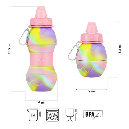 Sticlă de apă pliabilă din silicon, 700 ml, roz