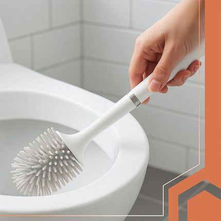 Perie de toaletă din silicon cu suport, albă, antibacteriană