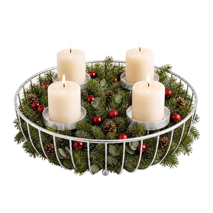 Bol metalic argintiu pentru coroană de Advent – ​​suport din oțel de 33 cm