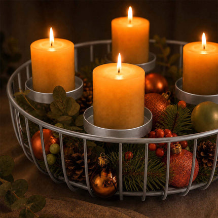 Bol metalic argintiu pentru coroană de Advent – ​​suport din oțel de 33 cm